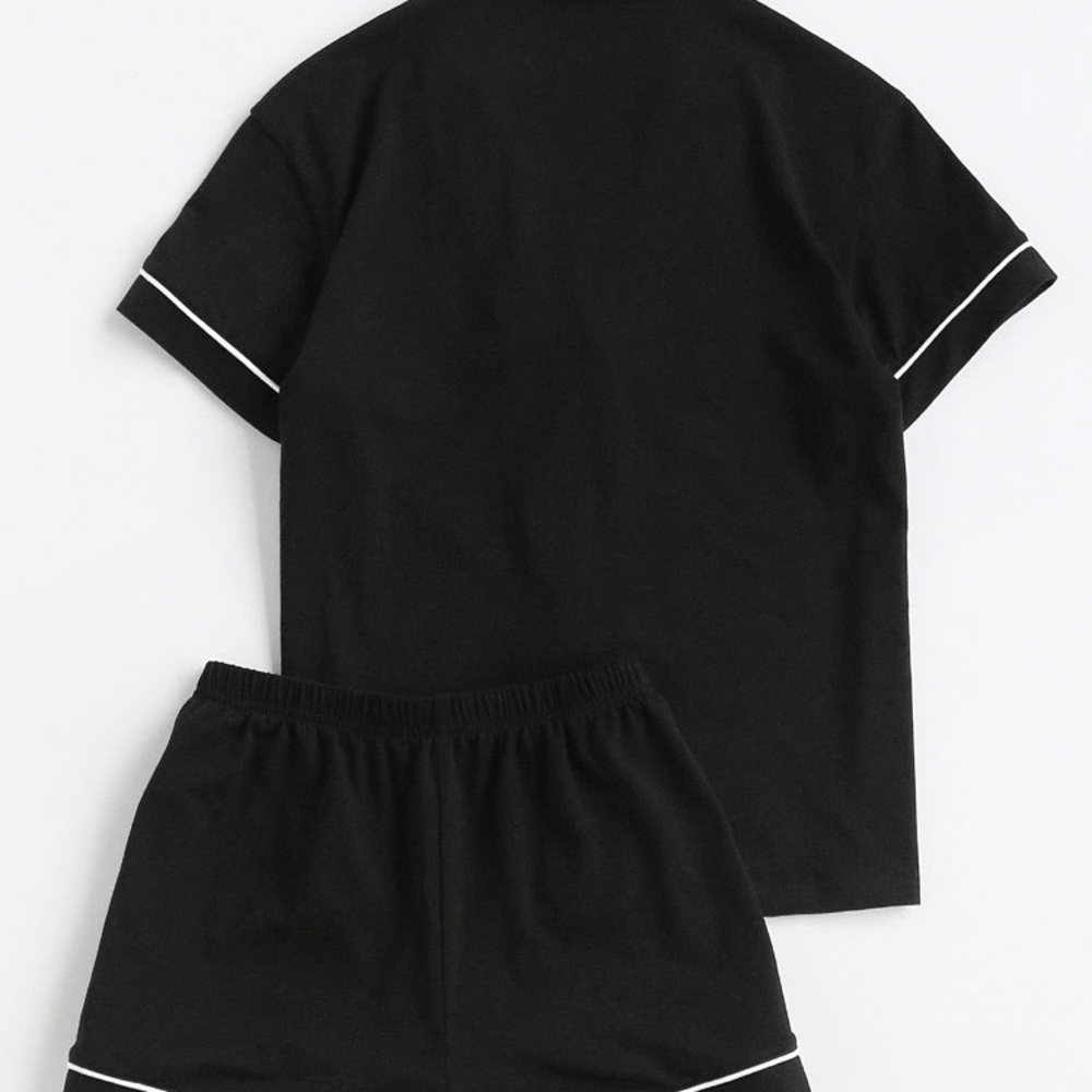 NWT Black Cotton PJs with White Piping - Picture 2 of 7